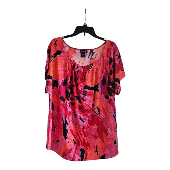 Lane Bryant Womens 18/20 Blouse Pink Black Abstract S/S Lightweight - Picture 1 of 8